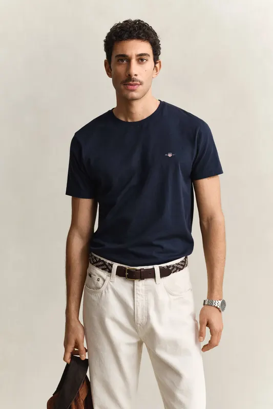 Gant T-Shirt Męski Z Okrągłym Dekoltem Slim Fit Granatowy