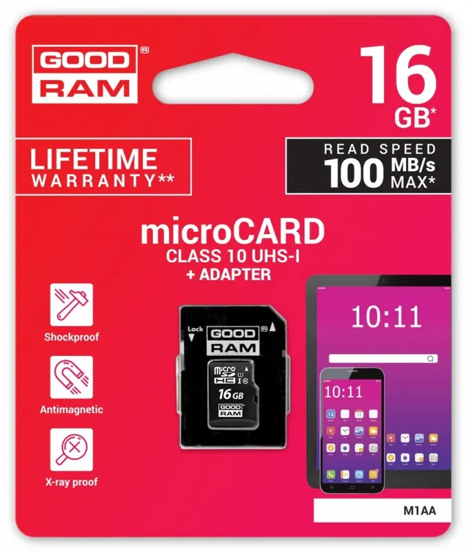 GOODRAM Karta pamięci microSDHC 16GB CL10 + adapter
