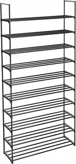 Regał na buty STOJAK 10 POZIOMÓW METALOWY czarny 30x94x206cm REGULOWANY