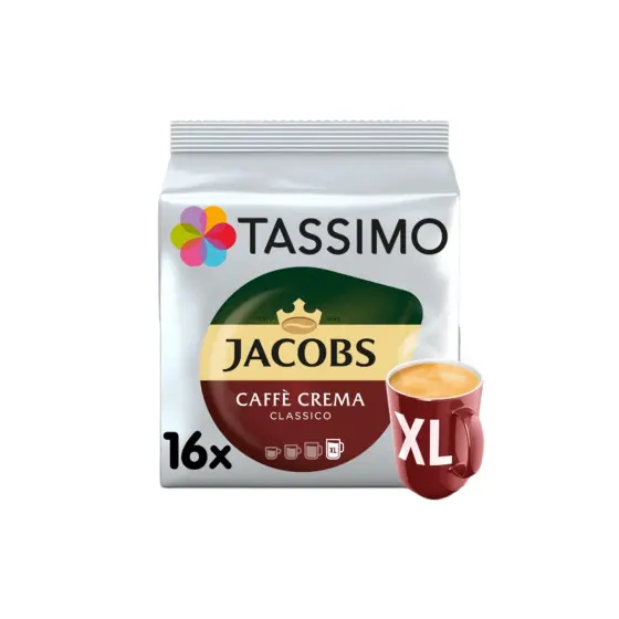 Kapsułki do kawy Tassimo Caffè Crema Classico XL (kompatybilne z ekspresami kapsułkowymi Bosch Tassimo), 16 szt.