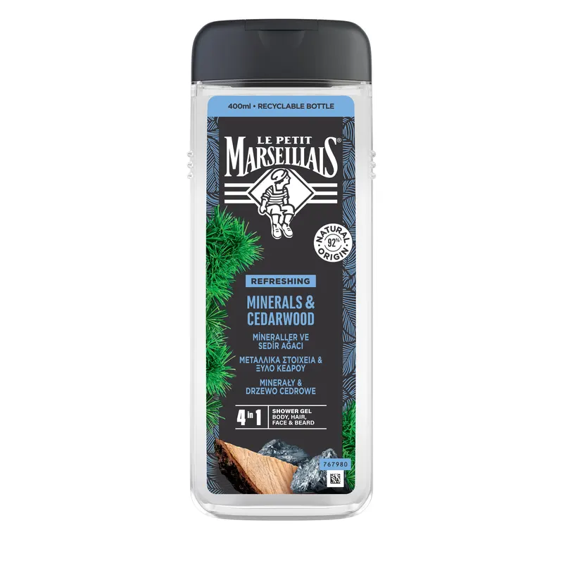 Le Petit Marseillais Żel pod Prysznic dla Mężczyzn 4w1 Minerały & Drzewo Cedrowe 400ml