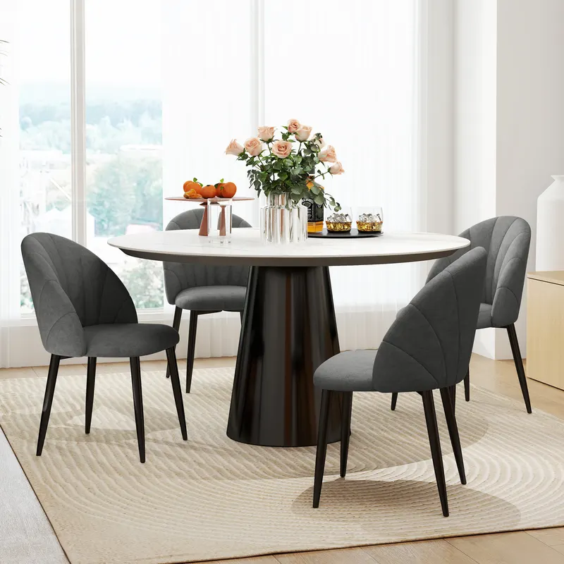 Zestaw 4 krzeseł do jadalni, krzesła kuchenne w wyglądzie aksamitu, nogi stalowe, bez podłokietników, szare