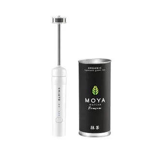Zestaw: spieniacz do mleka CHiATO nanoPLAY i ekologiczna matcha ceremonialna Moya Matcha Premium – biały