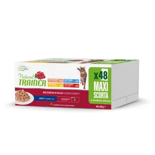 Natural Trainer Bocconcini Adult - Pakiet mieszany, 96 x 85 g (wołowina, kurczak, łosoś, tuńczyk)
