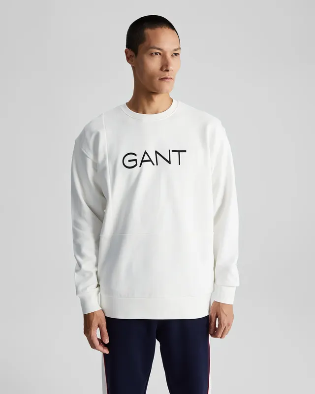 Gant Bawełniana Bluza Męska Z Nadrukiem Regular Fit Biała