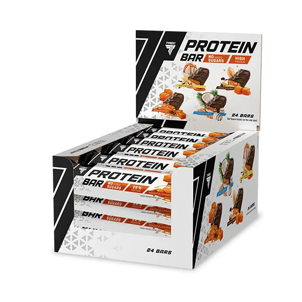 Zestaw batonów proteinowych nugatowo-karmelowych w mlecznej czekoladzie PROTEIN BAR NOUGAT & CARAMEL x 24 szt.