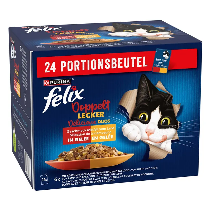 3 + 1 gratis! 4x Felix, karma mokra dla kota, różne rodzaje - 4 x (24 x 85 g) Fantastic 2 smaki, mięsny mix, (72 + 24 gratis!)