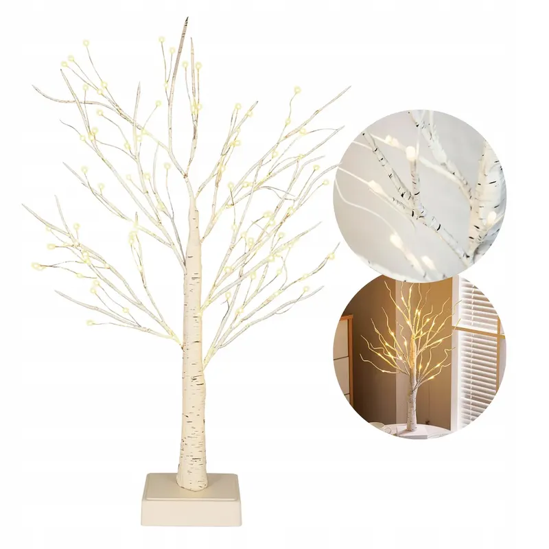 Drzewko świąteczne LED brzoza 60 cm, ozdoba świetlna 3D, zasilanie 230 V, ciepła biała barwa światła