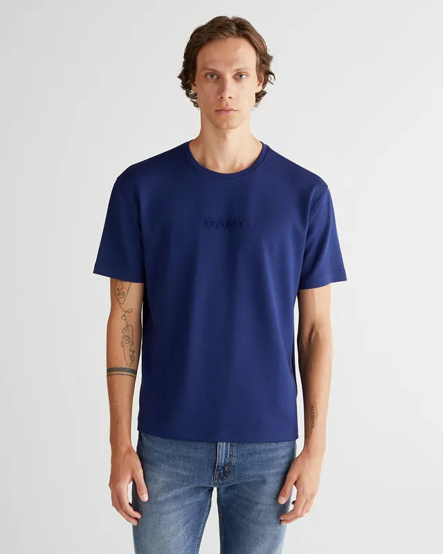 Gant T-Shirt Męski Z Okrągłym Kołnierzykiem Relaxed Fit Niebieski