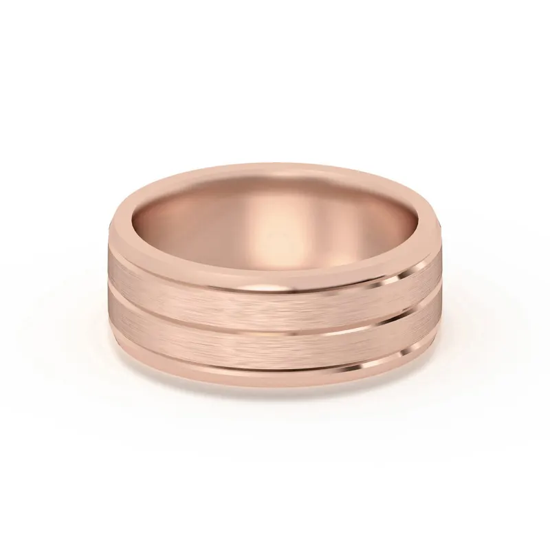 Klasyczna Beveled Comfort Fit Satenowa Męska Obrączka Ślubna 585 Różowe Złoto (14K) 7 MM