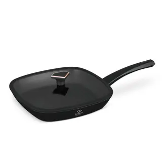 Patelnia grillowa 28cm z powłoką tytanową + pokrywką Fashion TV FTV-0034 Matte Black-Rose Gold