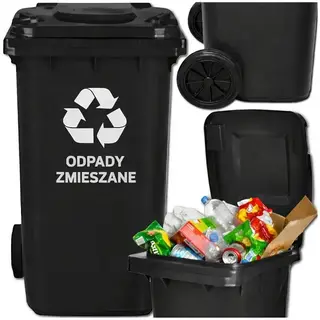 POJEMNIK KOSZ NA ŚMIECI ODPADY 120L DO SEGREGACJI NA KÓŁKACH Z KLAPĄ CZARNY