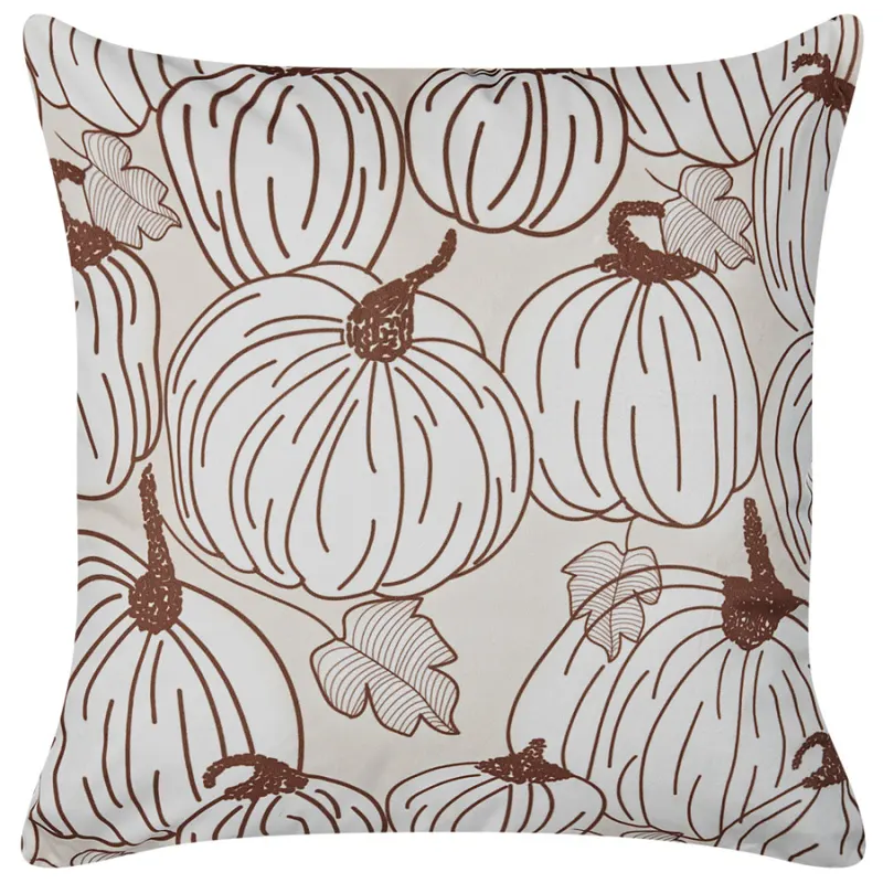 Poduszka dekoracyjna wzór roślinny gourd welur 45 x 45 cm beżowy