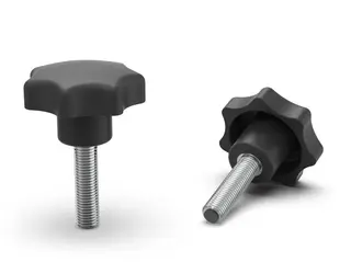 Pokrętło gwiazdowe z trzpieniem gwintowanym zakończone tworzywem, D-50mm, H-32mm, M8 x 20mm, zbliżone do DIN6336