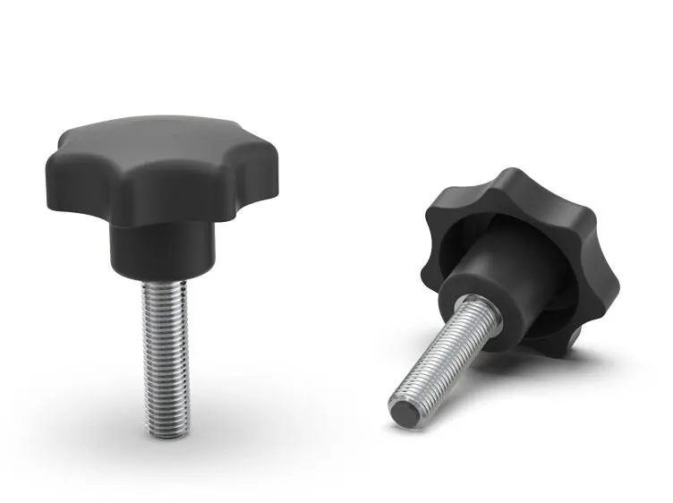 Pokrętło gwiazdowe z trzpieniem gwintowanym zakończone tworzywem, D-50mm, H-32mm, M8 x 20mm, zbliżone do DIN6336