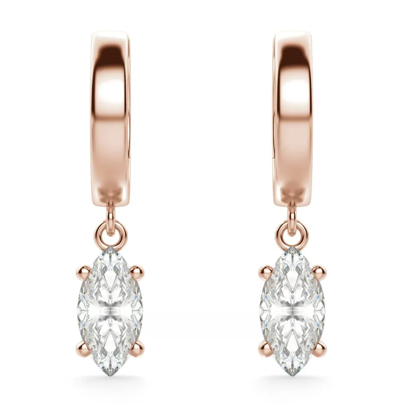 Kolczyki Wiszące Solitaire z Laboratoryjnym Diamentem Marquise 2.00 Karata 585 Różowe Złoto (14K)