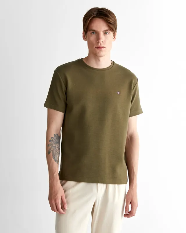 Gant T-Shirt Męski Okrągły Kołnierzyk Regular Fit Zielony