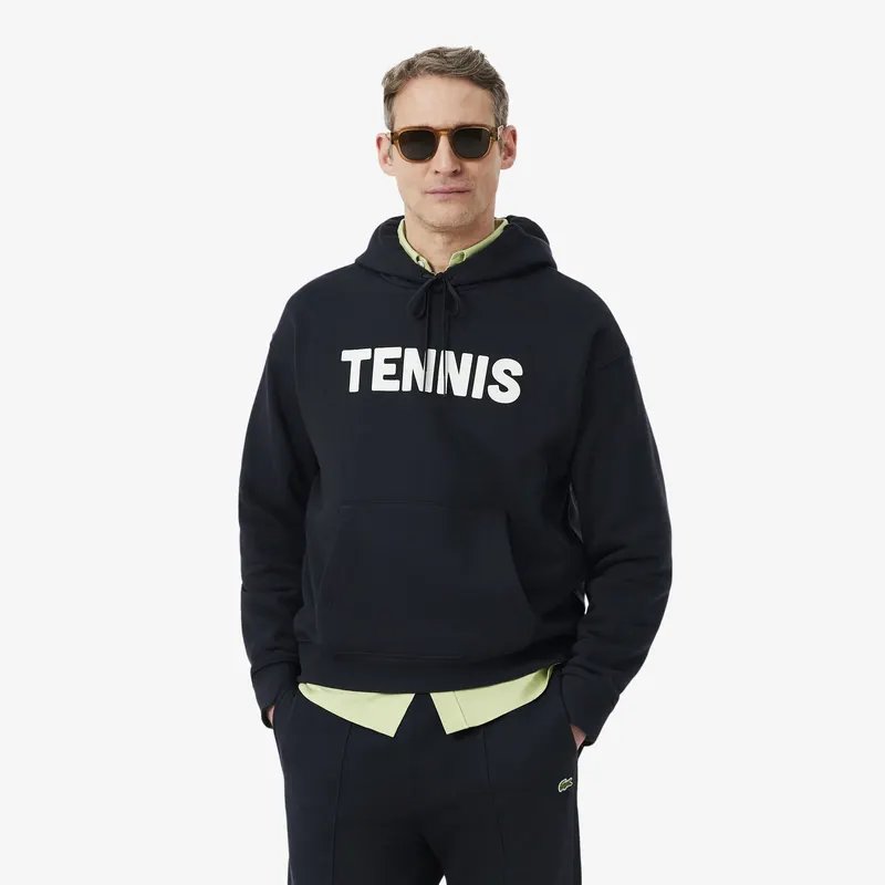 Lacoste Bluza Z Kapturem Z Nadrukiem Tenisowym Męskie Czarny