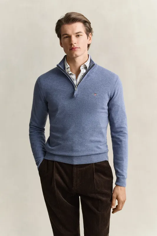 Gant Sweter Męski Z Wełny Jagnięcej Regular Fit Niebieski