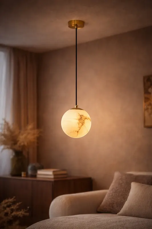 ALMORA – Marmurowa Lampa Wisząca LED w Kształcie Kuli
