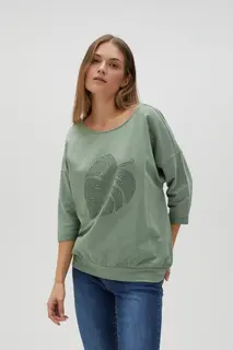 Bawełniana bluza z rękawami 3/4 oliwkowa