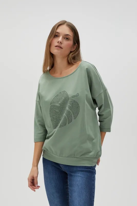 Bawełniana bluza z rękawami 3/4 oliwkowa