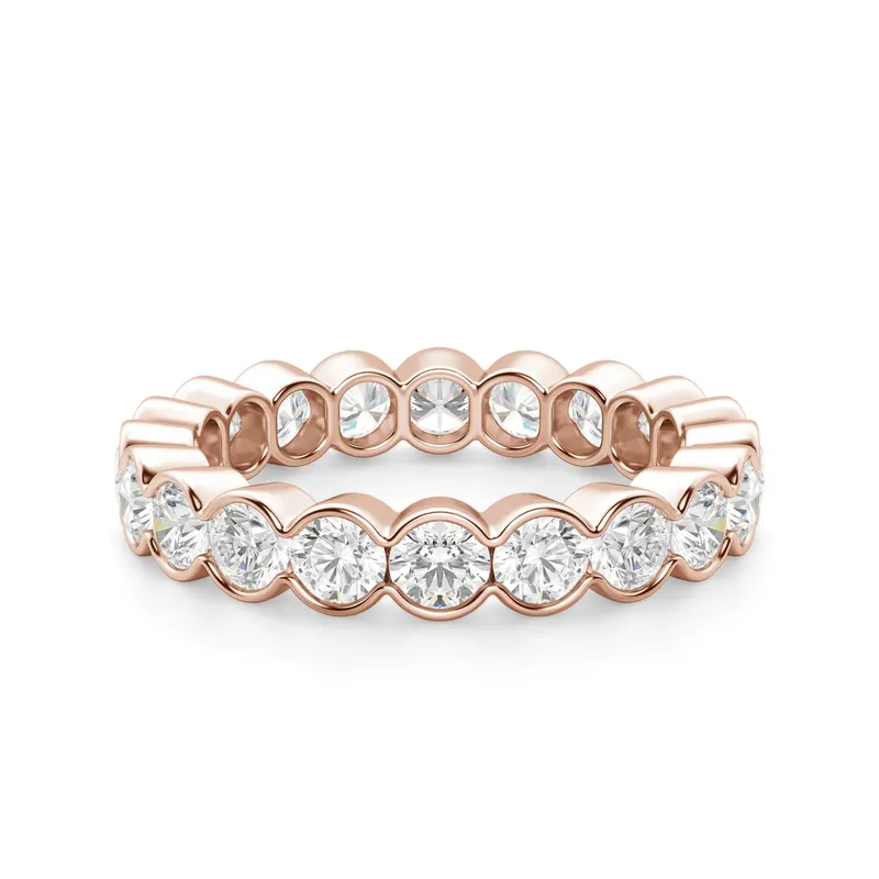 Obrączka Ślubna Eternity Half Bezel z Okrągłymi Kamieniami 3.00 mm Laboratoryjny Diament 585 Różowe Złoto (14K)