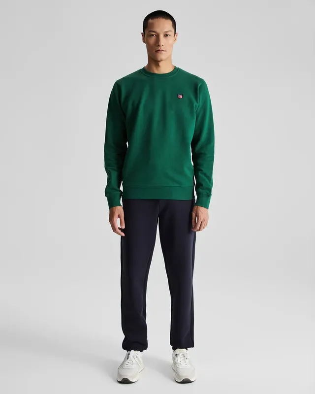 Gant Bawełniana Bluza Męska Z Okrągłym Kołnierzykiem Regular Fit Zielona
