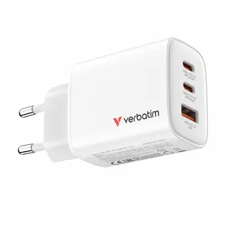 Verbatim Ładowarka GaN 65W QC 3.0, 2xUSB-C, 1x USB-A PD 3.0 EU