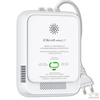 Qoltec Czujnik wycieku gazu i tlenku węgla | alarm 85dB | LED