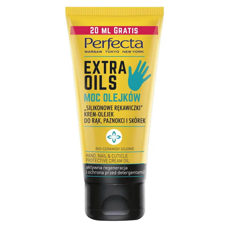 Perfecta Extra Oils silikonowe rękawiczki krem olejek do rąk, paznokci i skórek z olejem arganowym, masłem shea i bio-ceramidami 80 ml
