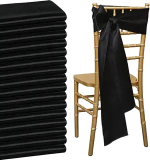 SZARFY 50 SZTUK CZARNE SATYNOWE KRZESŁA DEKORACJE UNIWERSALNE ELEGANCJA