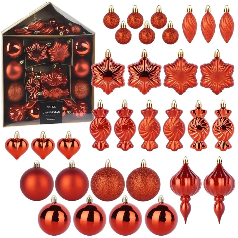 Bombki choinkowe nietłukące czerwone 3-11,5 cm 32 szt.