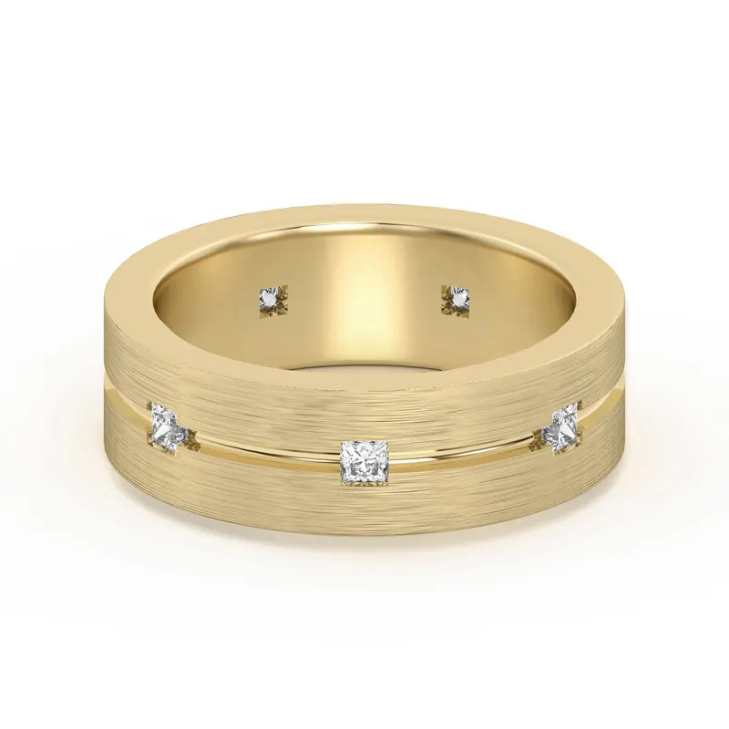 Flushed Set Męska Obrączka Ślubna Księżniczka Laboratoryjny Diament 585 Żółte Złoto (14K)