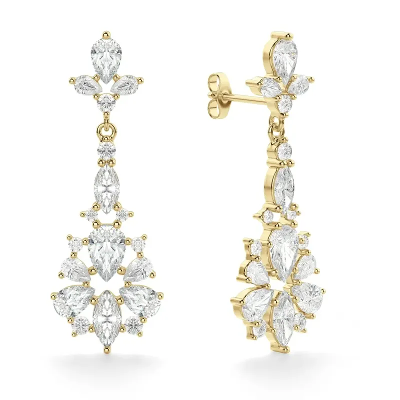 Amaryllis Kolczyki Wiszące 14K Żółte Złoto Laboratoryjny Diament