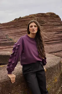 Bluza z falbaną na rękawach burgundowa