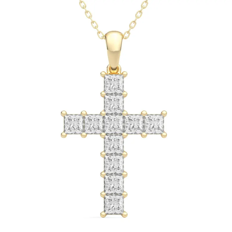 Wisiorek Krzyż 1.50 krt Laboratoryjny Diament 585 Żółte Złoto (14K)