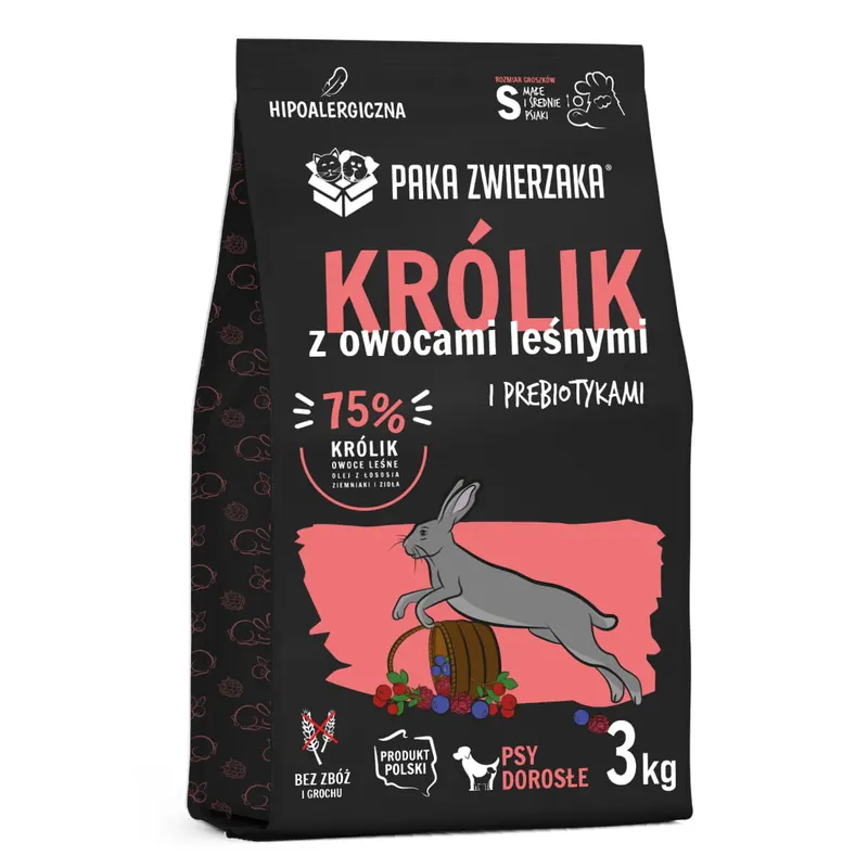 PAKA ZWIERZAKA Królik z owocami leśnymi S Mono - sucha karma dla psa - 3kg
