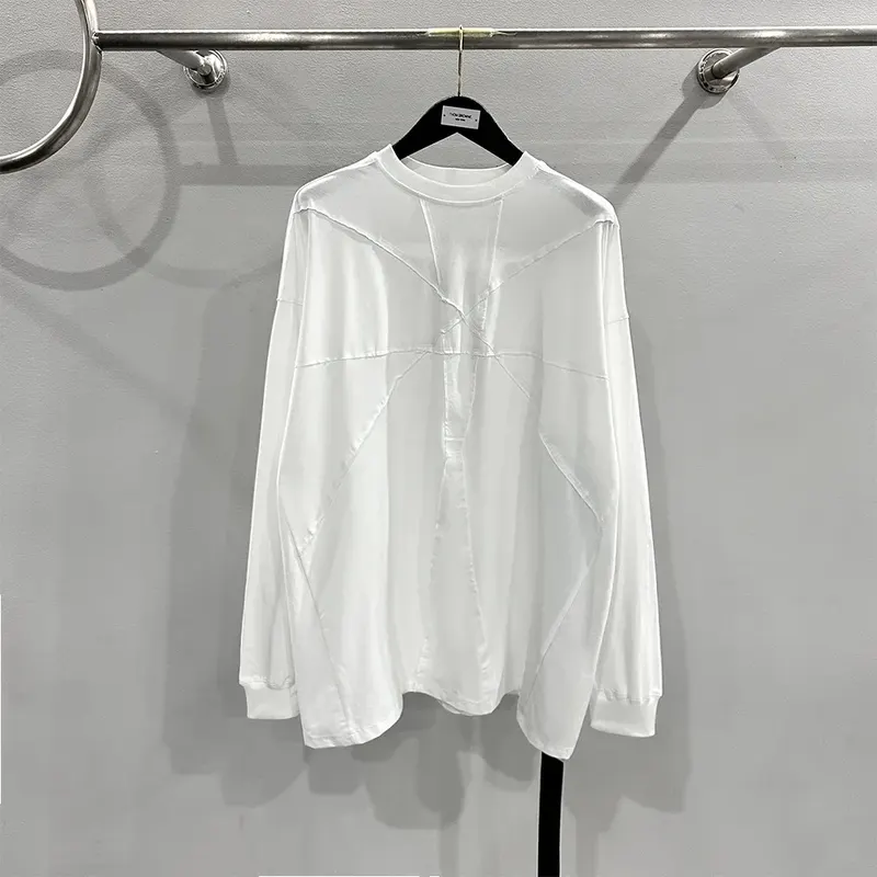 TIFICY Fashion Cotton Men's Autumn Round Neck Splicing Design Loose Teen Base Long Sleeve Casual Tee Shirt Tops