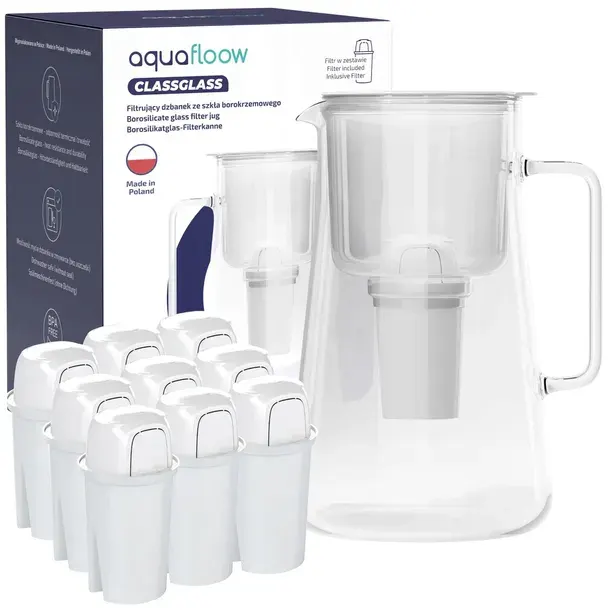 Dzbanek filtrujący szklany AquaFloow ClassGlass 3l + 10x filtr do wody