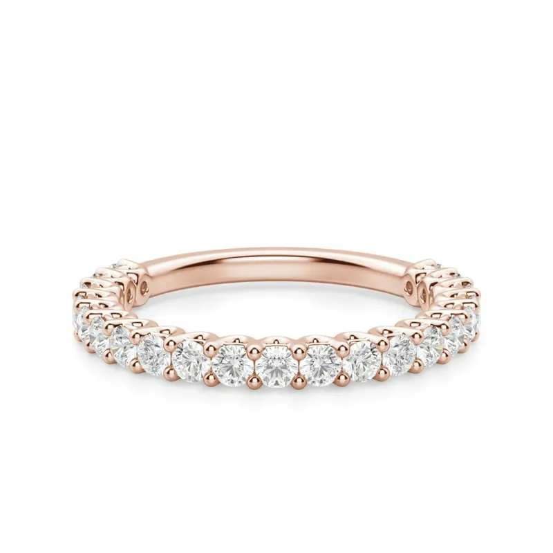 Obrączka Ślubna Half Eternity Scallop Set z Okrągłymi Kamieniami 2.00 mm Laboratoryjny Diament 585 Różowe Złoto (14K)