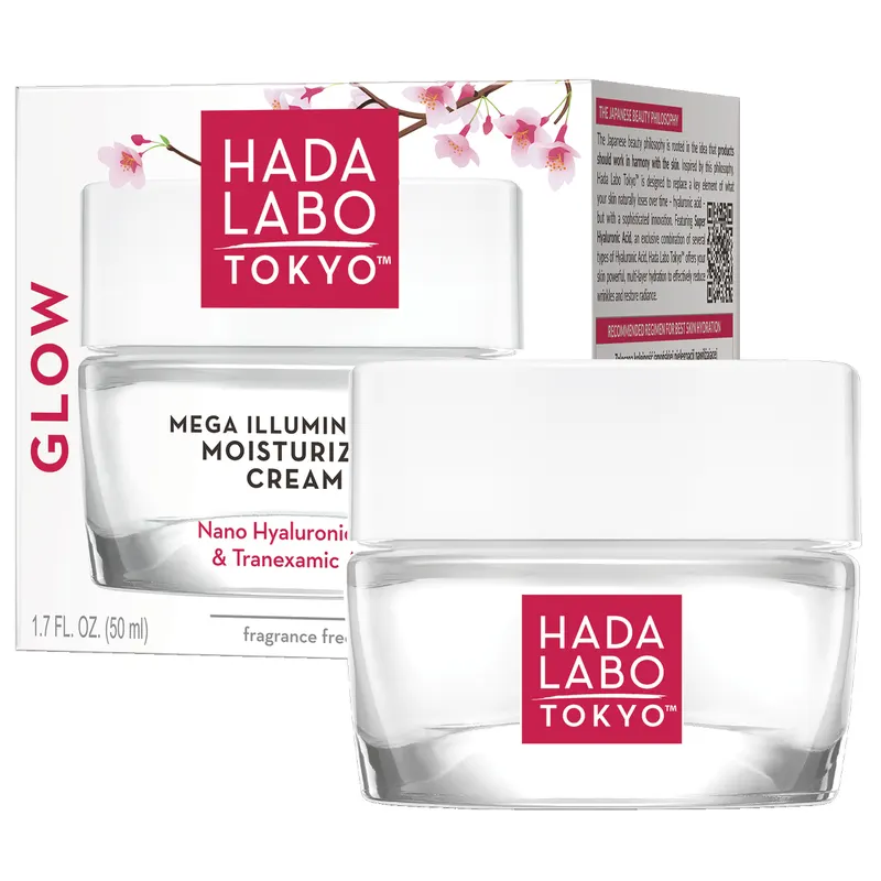 Hada Labo Tokyo Glow Skin rozświetlający krem nawilżający do twarzy na dzień i noc z Nano i Makro kwasem hialuronowym, kwasem traneksamowym 50 ml