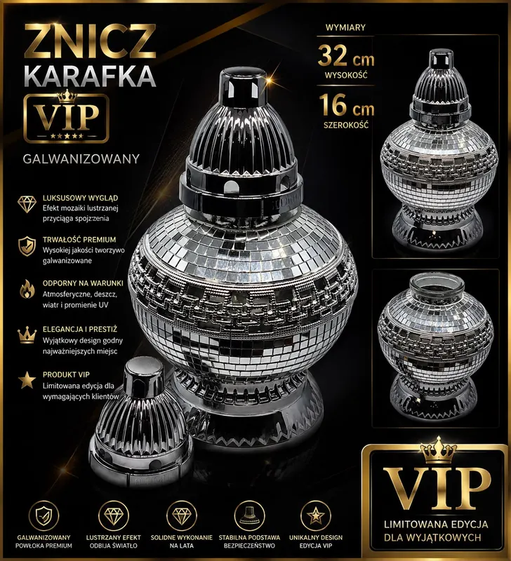 Znicz Karafka VIP Galwanizowany 32 cm – Lustrzana Mozaika Premium