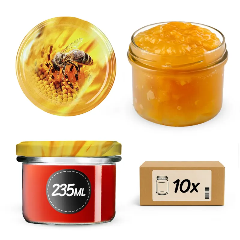 Słoiki na przetwory Tartu 235ml 10szt fi 82 mm + wieczka "Pszczoła"