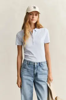 Gant Koszulka Polo Damska Z Krótkim Rękawem Slim Fit Błękitna