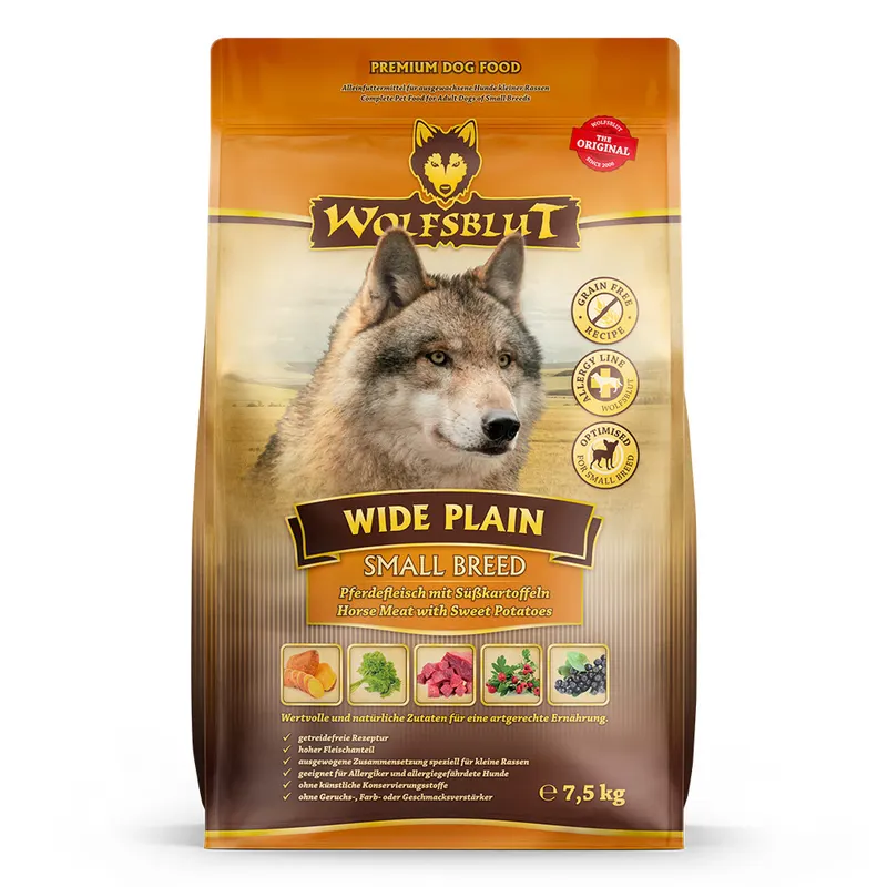 WOLFSBLUT Wide Plain Małe rasy Konina z batatami Mono - sucha karma dla psa - 7,5kg
