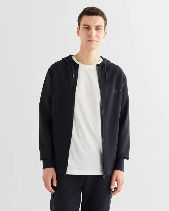 Gant Bluza Męska Z Nadrukiem Z Zamkiem Z Długim Rękawem Relaxed Fit Czarna
