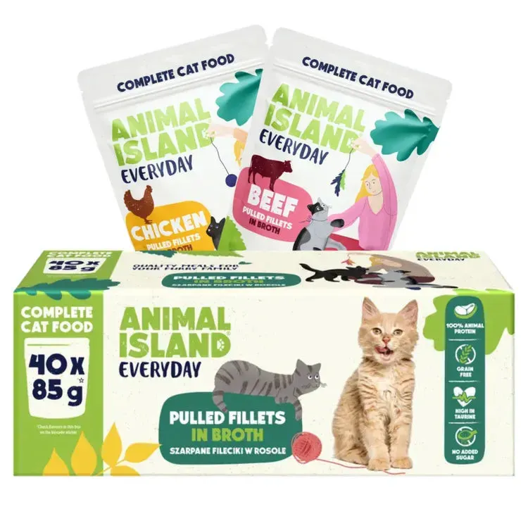 ANIMAL ISLAND Everyday Wołowina i kurczak filety w rosole Box - mokra karma dla kota - 40 x 85g