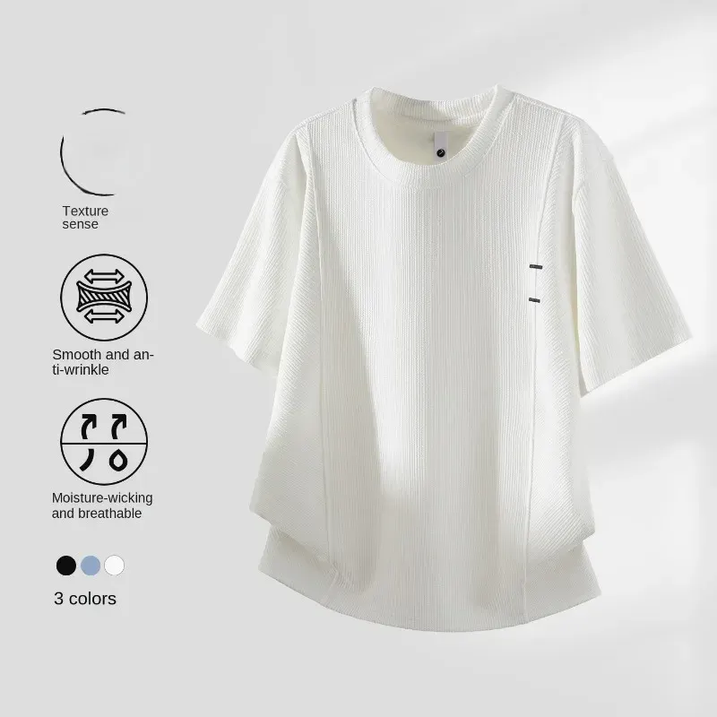 T Shirt for Man Summer New Embroidery Texture Breathable Round Neck Short Sleeve T-shirt