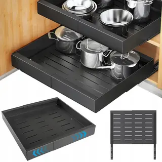 Szuflada Teleskopowa do Szafki Kuchennej Samoprzylepna 30-50cm - Czarny Organizer